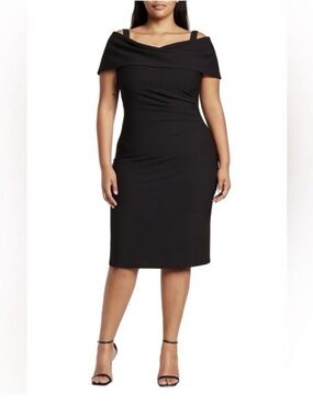 NEW Marina Off the Shoulder Shift Dress Black 14